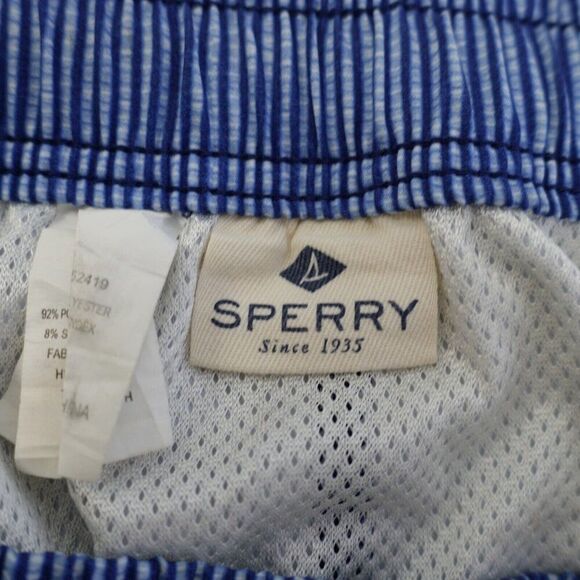 Sperry Large Blue Striped Lined Large Swim Trunks 36/6 High Rise Drawstring - Picture 5 of 6